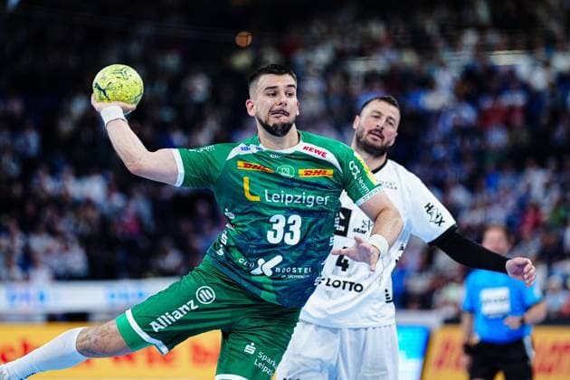 Wurf Tor Luka Rogan (SC DHfK Leipzig, 33) GER, THW Kiel vs. SC DHfK Leipzig, Handball, Bundesliga, Spieltag, 31, Saison 2024 2025, 28.05.2025 GER, THW Kiel vs. SC DHfK Leipzig, Handball, Bundesliga, Spieltag, 31, Saison 2024 2025, 28.05.2025 Kiel Copyright: xEibner-Pressefoto MarcelxvonxFehrnx EP_MFN