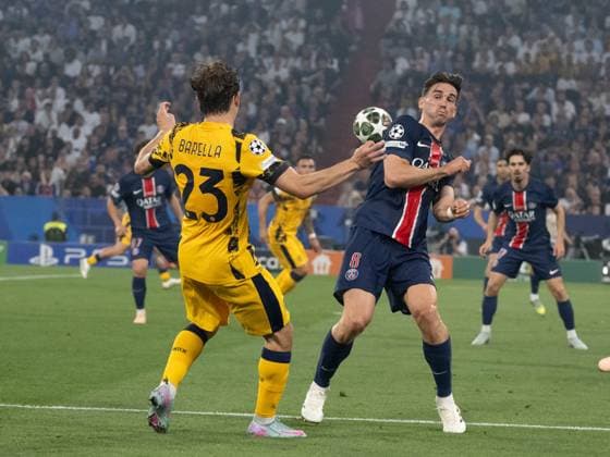 v.li. Nicolo Barella (Inter Mailand, 23), Fabian Ruiz (Paris Saint-Germain, 08) GER, Paris Saint-Germain vs. Inter Mailand, Fussball, Herren, UEFA Champions League Finale Muenchen 2025, Spielzeit 2024 2025, 31.05.2025, GER, Paris Saint-Germain vs. Inter Mailand, Fussball, Herren, UEFA Champions League Finale Muenchen 2025, Spielzeit 2024 2025, 31.05.2025 Muenchen Copyright: xEibner-Pressefoto WolfgangxFrankx EP_WFK