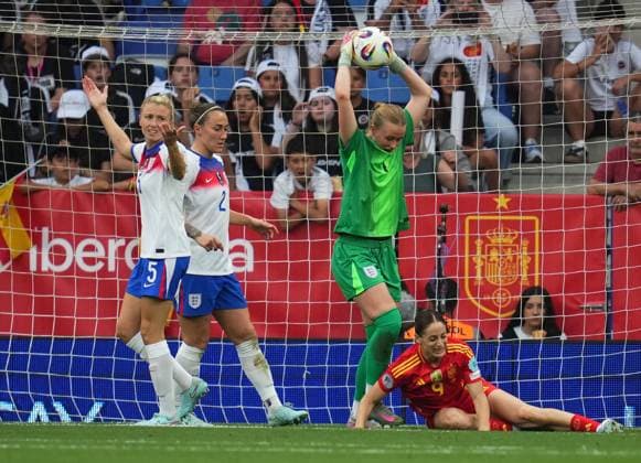 Hannah Hampton of England saves from Esther Gonzalez of Spain Spain Women v England Women, UEFA Women s Nations League - League A - Group 3, Football, RCDE Stadium, Barcelona, Spain - 03 Jun 2025 EDITORIAL USE ONLY No use with unauthorised audio, video, data, fixture lists, club league logos or live services. Online in-match use limited to 120 images, no video emulation. No use in betting, games or single club league player publications. Copyright: xBaguxBlanco Shutterstockx 15338013bb