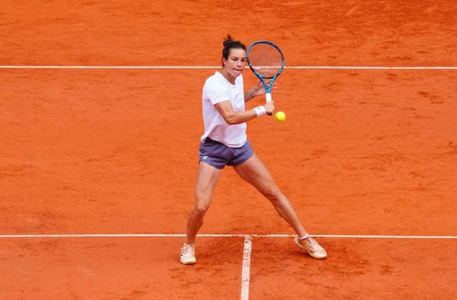 Lois Boisson practices on an empty Philippe Chatrier Court ahead of her semi final later in the day French Open Tennis, Day Twelve, Tennis, Roland Garros, Paris, France - 05 Jun 2025 EDITORIAL USE ONLY No use with unauthorised audio, video, data, fixture lists, club league logos or live services. Online in-match use limited to 120 images, no video emulation. No use in betting, games or single club league player publications. Copyright: xJavierxGarcia Shutterstockx 15337995o