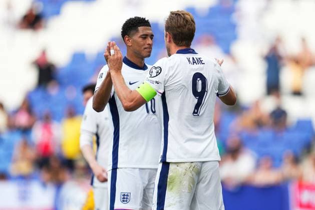 Harry Kane of England celebrates scoring the opening goal for their side with their teammates Andorra v England, FIFA 2026 World Cup Qualifying, Group K, Football, RCDE Stadium, Barcelona, Spain - 07 Jun 2025 EDITORIAL USE ONLY No use with unauthorised audio, video, data, fixture lists, club league logos or live services. Online in-match use limited to 120 images, no video emulation. No use in betting, games or single club league player publications. Copyright: xBaguxBlanco Shutterstockx 15345797be