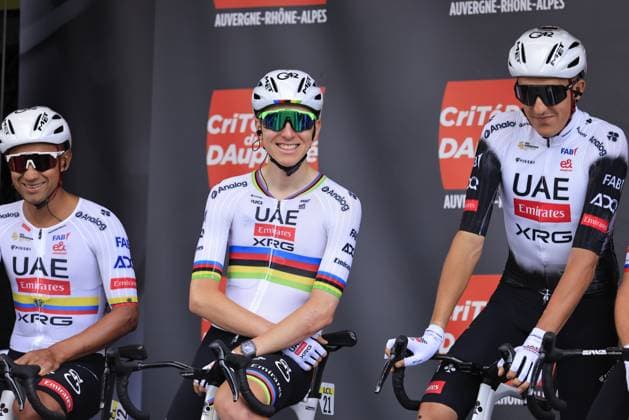 POGA?AR Tadej, UAE Team Emirates - XRG, during the presentation Team, during the Criterium du Dauphine, Stage 1, Domerat - Montlucon, 06 08 2025 - 195,8 km during Criterium du Dauphine 2025 - Stage 1, Street Cycling race in France, France, June 08 2025 Copyright: xStefanoxCavasino IPAxSportx xipa-agency.netx xx IPA_58769597 IPA_Agency_IPA58769597