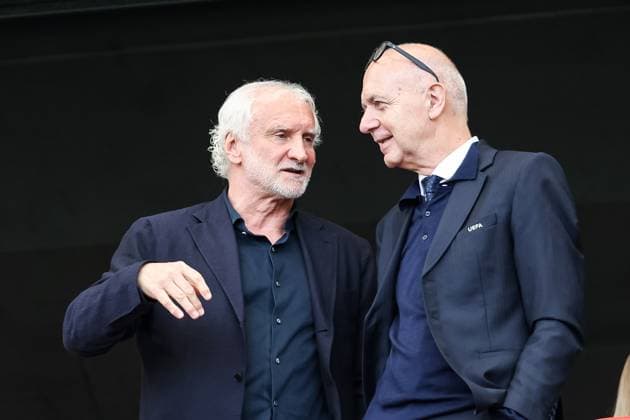 Rudi Voeller und Bernd Neuendorf auf der Tribuene GER, Deutschland vs. Frankreich, Fussball, UEFA, Nations League, Platz3, Spielzeit 2024 2025, 08.06.2025 GER, Deutschland vs. Frankreich, Fussball, UEFA, Nations League, Platz3, Spielzeit 2024 2025, 08.06.2025 Stuttgart Copyright: xEibner-Pressefoto RogerxBuerkex EP_RBE