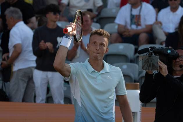 Jiri Lehecja Jubel, Emotionen, Freude, Jan-Lennard Struff vs. Jiri Lehecja, Tennis, ATP, Tennis Herren Turnier, Boss-Open, Center-Court, Achtelfinale, 11.06.2025, Jan-Lennard Struff vs. Jiri Lehecja, Tennis, ATP-Turnier, Boss-Open, Center-Court, Achtelfinale, 11.06.2025, Stuttgart Copyright: xEibner-Pressefoto EdwardxCheungx EP_ECG