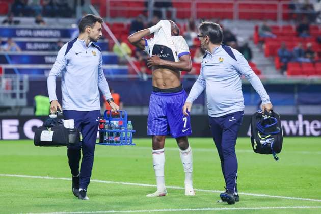 Mathys Tel (France) schaut enttaeuscht, UEFA European Under-21 Championship 2025 Group Stage, Portugal v France, Å tadion SihoÅ¥ am 11. June 2025 in Trentschin, Slowakei. (Foto von Marco Steinbrenner DeFodi Images) Mathys Tel (France) looks dejected, UEFA European Under-21 Championship 2025 Group Stage, Portugal v France, Å tadion SihoÅ¥, June 11, 2025 in TrenÄin, Slovakia. (Photo by Marco Steinbrenner DeFodi Images)