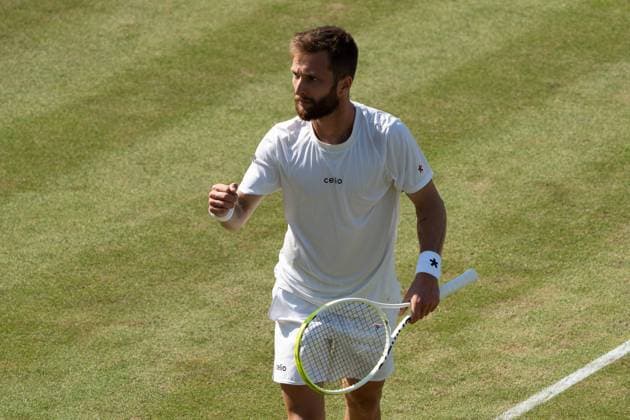 Corentin Moutet Freude, Jubel, Emotionen, Alexander Zverev vs. Corentin Moutet, Tennis, ATP, Tennis Herren Turnier, Boss-Open, Center-Court, Achtelfinale, 12.06.2025, Alexander Zverev vs. Corentin Moutet, Tennis, ATP-Turnier, Boss-Open, Center-Court, Achtelfinale, 12.06.2025, Stuttgart Copyright: xEibner-Pressefoto EdwardxCheungx EP_ECG