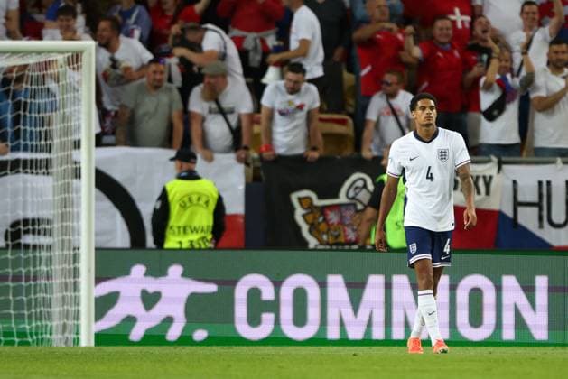 Fußball, U21 EM, Tschechien - England Jarrell Quansah of England U21, U 21 after Daniel Fila of Czechia U21 s goal Czechia U21 v England U21, UEFA Under 21 European Championship, EM, Europameisterschaft 2025, Group B, Football, DAC Arena, Dunajska Streda, Slovakia - 12 Jun 2025 EDITORIAL USE ONLY No use with unauthorised audio, video, data, fixture lists, club league logos or live services. Online in-match use limited to 120 images, no video emulation. No use in betting, games or single club league player publications. Copyright: xNikolaxKrstic Shutterstockx 15352312ef