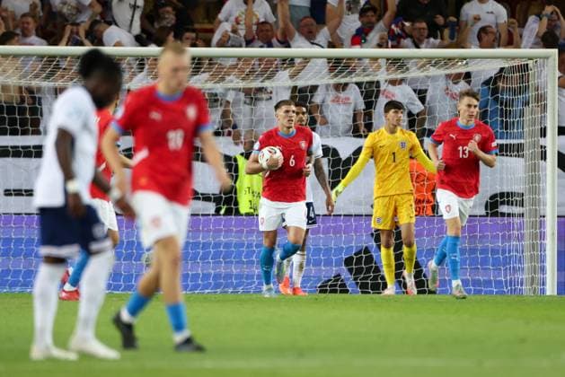 Fußball, U21 EM, Tschechien - England Patrik Vydra of Czechia U21, U 21 carries the ball back to the halfway line after Daniel Fila of Czechia U21 s goal Czechia U21 v England U21, UEFA Under 21 European Championship, EM, Europameisterschaft 2025, Group B, Football, DAC Arena, Dunajska Streda, Slovakia - 12 Jun 2025 EDITORIAL USE ONLY No use with unauthorised audio, video, data, fixture lists, club league logos or live services. Online in-match use limited to 120 images, no video emulation. No use in betting, games or single club league player publications. Copyright: xNikolaxKrstic Shutterstockx 15352312eg
