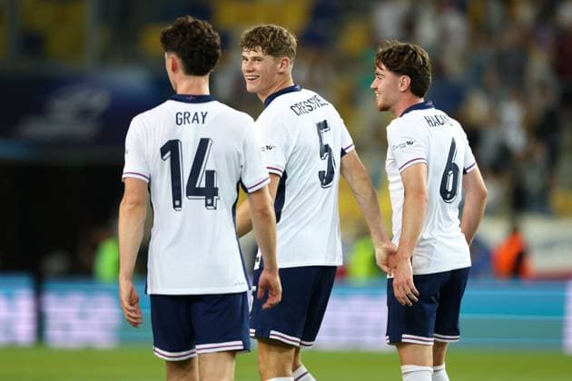 Charlie Cresswell of England U21, U 21 after the full time whistle Czechia U21 v England U21, UEFA Under 21 European Championship, EM, Europameisterschaft 2025, Group B, Football, DAC Arena, Dunajska Streda, Slovakia - 12 Jun 2025 EDITORIAL USE ONLY No use with unauthorised audio, video, data, fixture lists, club league logos or live services. Online in-match use limited to 120 images, no video emulation. No use in betting, games or single club league player publications. Copyright: xNikolaxKrstic Shutterstockx 15352312fy