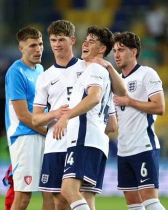 Charlie Cresswell of England U21, U 21 and Archie Gray of England U21 after the full time whistle Czechia U21 v England U21, UEFA Under 21 European Championship, EM, Europameisterschaft 2025, Group B, Football, DAC Arena, Dunajska Streda, Slovakia - 12 Jun 2025 EDITORIAL USE ONLY No use with unauthorised audio, video, data, fixture lists, club league logos or live services. Online in-match use limited to 120 images, no video emulation. No use in betting, games or single club league player publications. Copyright: xNikolaxKrstic Shutterstockx 15352312gk
