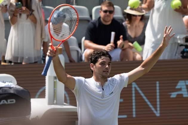 Taylor Fritz Emotionen, Jubel, Freude, Marton Fucsovics vs. Taylor Fritz, Tennis, ATP, Tennis Herren Turnier, Boss-Open, Center-Court, Viertelfinale, 13.06.2025, Marton Fucsovics vs. Taylor Fritz, Tennis, ATP-Turnier, Boss-Open, Center-Court, Viertelfinale, 13.06.2025, Stuttgart Copyright: xEibner-Pressefoto EdwardxCheungx EP_ECG
