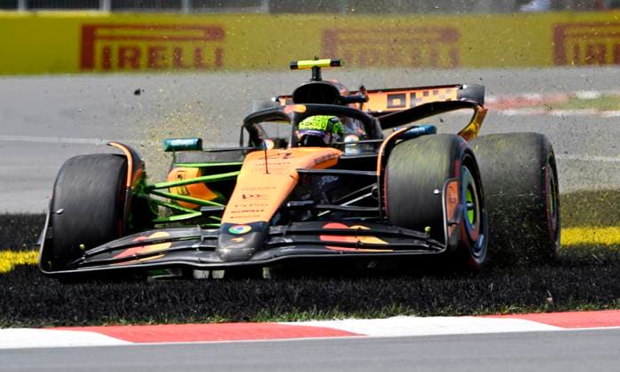 Sport Bilder des Tages June 13, 2025, Montreal, Qc, CANADA: McLaren driver Lando Norris, of the United Kingdom, drives through the grass at the Senna turn during the first practice session at the Canadian Grand Prix in Montreal, Friday, June 13, 2025. Canada News - June 13, 2025 - ZUMAc35_ 20250613_zaf_c35_110 Copyright: xJacquesxBoissinotx