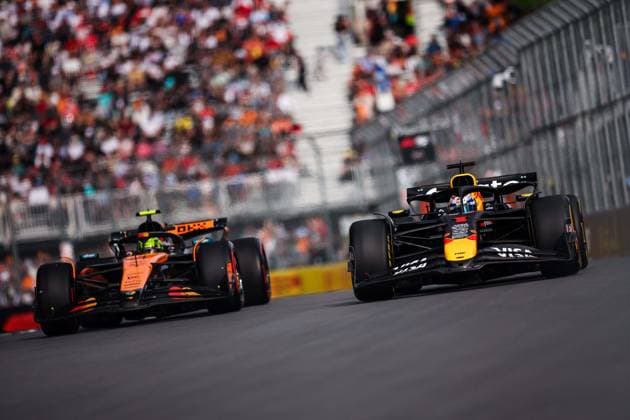 Sport Bilder des Tages F1 - CANADIAN GRAND PRIX 2025 01 VERSTAPPEN Max (nld), Red Bull Racing RB21, action and 04 NORRIS Lando (gbr), McLaren F1 Team MCL39, action during the Formula 1 Pirelli Grand Prix du Canada 2025, 10th round of the 2025 FIA Formula One World Championship, WM, Weltmeisterschaft from June 14 to 16, 2025 on the Circuit Gilles Villeneuve, in Montrà al, Canada - Montrà alCanada Copyright: xEricxAlonsox