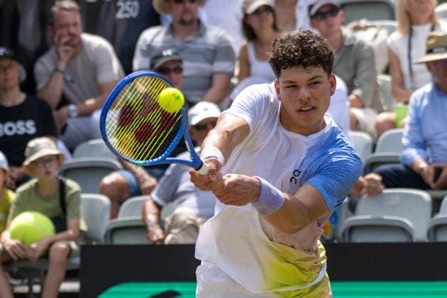 Ben Shelton (USA). xettx, Deutschland, Stuttgart, 14.06.2025, Tennis, Boss Open, 2025, Halbfinale, A. Zverev (GER) - B. Shelton (USA), TC Weissenhof, Center Court