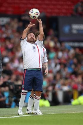 Alex Brooker of England takes a throw in. England XI v World XI, Soccer Aid for Unicef 2025, Football, Old Trafford, Manchester, UK - 15 Jun 2025 EDITORIAL USE ONLY No use with unauthorised audio, video, data, fixture lists, club league logos or live services. Online in-match use limited to 120 images, no video emulation. No use in betting, games or single club league player publications. Copyright: xRyanxBrowne Shutterstockx 15352333bn
