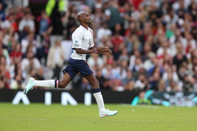 Sir Mo Farah of England. England XI v World XI, Soccer Aid for Unicef 2025, Football, Old Trafford, Manchester, UK - 15 Jun 2025 EDITORIAL USE ONLY No use with unauthorised audio, video, data, fixture lists, club league logos or live services. Online in-match use limited to 120 images, no video emulation. No use in betting, games or single club league player publications. Copyright: xRyanxBrowne Shutterstockx 15352333cb