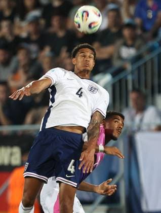 Jarell Quansah of England Under 21 England U21, U 21 v Germany U21, UEFA Under 21 European Championship, EM, Europameisterschaft 2025, Group B, Football, Nitra Stadium, Nitra, Slovakia - 18 Jun 2025 EDITORIAL USE ONLY No use with unauthorised audio, video, data, fixture lists, club league logos or live services. Online in-match use limited to 120 images, no video emulation. No use in betting, games or single club league player publications. Copyright: xNikolaxKrstic Shutterstockx 15363358bd