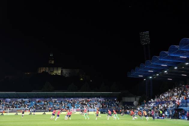 One of the floodlights remains off at half time leading to a delay in the game England U21, U 21 v Germany U21, UEFA Under 21 European Championship, EM, Europameisterschaft 2025, Group B, Football, Nitra Stadium, Nitra, Slovakia - 18 Jun 2025 EDITORIAL USE ONLY No use with unauthorised audio, video, data, fixture lists, club league logos or live services. Online in-match use limited to 120 images, no video emulation. No use in betting, games or single club league player publications. Copyright: xNikolaxKrstic Shutterstockx 15363358co