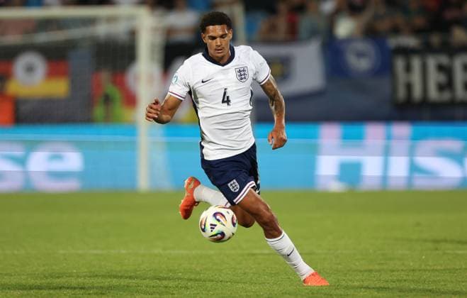 Jarell Quansah of England Under 21 England U21, U 21 v Germany U21, UEFA Under 21 European Championship, EM, Europameisterschaft 2025, Group B, Football, Nitra Stadium, Nitra, Slovakia - 18 Jun 2025 EDITORIAL USE ONLY No use with unauthorised audio, video, data, fixture lists, club league logos or live services. Online in-match use limited to 120 images, no video emulation. No use in betting, games or single club league player publications. Copyright: xNikolaxKrstic Shutterstockx 15363358dj
