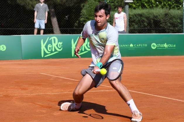 Italy: 1st Round ATP, Tennis Herren Challenger Tour Milan 2025, Dino Prizmic vs Gabriele Piraino Italy, Milan, 2025 06 23: Gabriele Piraino forehand shot during tennis match between Dino Prizmic (CRO) vs Gabriele Piraino (ITA), ATP Challenger Tour Milan 2025, 1st Round, Aspria Tennis Club Italy, Milan, 2025 06 23: tennis match between Dino Prizmic (CRO) vs Gabriele Piraino (ITA), ATP Challenger Tour Milan 2025, 1st Round, Aspria Tennis Club Milan Italy Copyright: FabrizioxAndreaxBertani