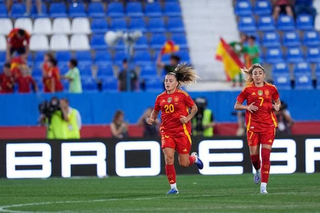 June 27, 2025, Leganes, Madrid, Spain: Claudia Pina of Spain celebrates a goal during the Women s International Friendly, Länderspiel, Nationalmannschaft football match played between Spain and Japan at Butarque stadium on June 27, 2025, in Leganes, Madrid, Spain. Leganes Spain - ZUMAa181 20250627_zaa_a181_016 Copyright: xDennisxAgyemanx