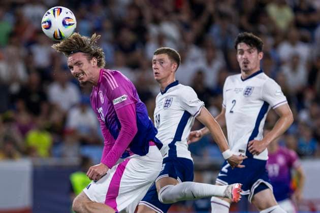 UEFA U21, U 21 Europameisterschaft, Finale: England - Deutschland; 28.06.2025 Nick Woltemade (Deutschland, 10), Jay Stansfield (England, 18), Tino Livramento (England, 2)bei der UEFA U21-Europameisterschaft im Finalspiel England - Deutschland, am 28.06.2025, National Football Stadium, Bratislava, Slowakei Copyright: xBEAUTIFULxSPORTS Meuselx