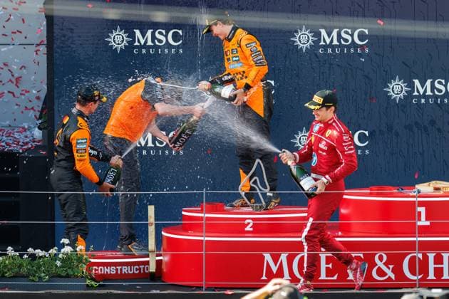 Oscar Piastri (McLaren Formula 1 Team, 81), Lando Norris (McLaren Formula 1 Team, 04), Charles Leclerc (Scuderia Ferrari HP, 16), Grosser Preis von Oesterreich, Motorsport, Formel 1, Saison 2025, 29.06.2025 Grosser Preis von Oesterreich, Motorsport, Formel 1, Saison 2025, 29.06.2025 Copyright: xEibner-Pressefoto AlexanderxNeisx EP_ANS