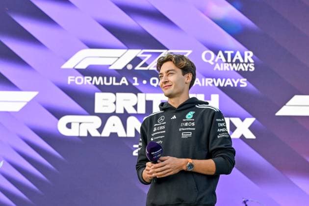Formula 1 Launch Event, Drivers Silverstone, UK, 03 July, 2025. 03 July 2025. George Russell, Mercedes, on the ebay Main Stage for the Launch Event at the Formula 1 Qatar Airways British Grand Prix at Silverstone, Northamptonshire, UK., Credit:Lee Floyd Avalon UK, Northamptonshire, Silverstone Copyright: xLeexFloydx xAvalonx 1018158166
