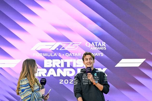 Formula 1 Launch Event, Drivers Silverstone, UK, 03 July, 2025. 03 July 2025. George Russell, Mercedes, on the ebay Main Stage for the Launch Event at the Formula 1 Qatar Airways British Grand Prix at Silverstone, Northamptonshire, UK., Credit:Lee Floyd Avalon UK, Northamptonshire, Silverstone Copyright: xLeexFloydx xAvalonx 1018158238
