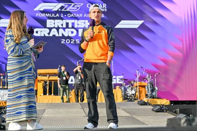 Formula 1 Launch Event, Drivers Silverstone, UK, 03 July, 2025. 03 July 2025. Lando Norris, McLaren, on the ebay Main Stage for the Launch Event at the Formula 1 Qatar Airways British Grand Prix at Silverstone, Northamptonshire, UK., Credit:Lee Floyd Avalon UK, Northamptonshire, Silverstone Copyright: xLeexFloydx xAvalonx 1018158246