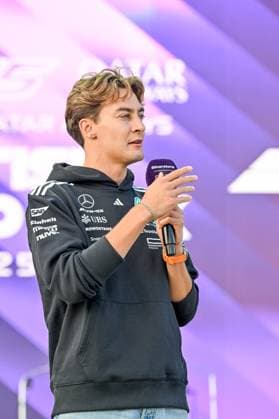 Formula 1 Launch Event, Drivers Silverstone, UK, 03 July, 2025. 03 July 2025. George Russell, Mercedes, on the ebay Main Stage for the Launch Event at the Formula 1 Qatar Airways British Grand Prix at Silverstone, Northamptonshire, UK., Credit:Lee Floyd Avalon UK, Northamptonshire, Silverstone Copyright: xLeexFloydx xAvalonx 1018158487