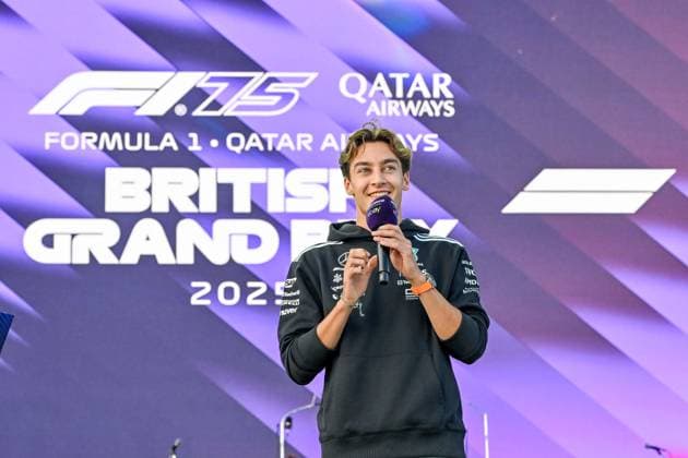 Formula 1 Launch Event, Drivers Silverstone, UK, 03 July, 2025. 03 July 2025. George Russell, Mercedes, on the ebay Main Stage for the Launch Event at the Formula 1 Qatar Airways British Grand Prix at Silverstone, Northamptonshire, UK., Credit:Lee Floyd Avalon UK, Northamptonshire, Silverstone Copyright: xLeexFloydx xAvalonx 1018158514
