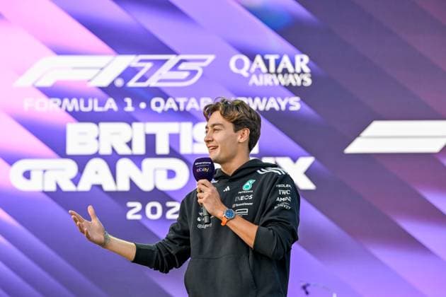 Formula 1 Launch Event, Drivers Silverstone, UK, 03 July, 2025. 03 July 2025. George Russell, Mercedes, on the ebay Main Stage for the Launch Event at the Formula 1 Qatar Airways British Grand Prix at Silverstone, Northamptonshire, UK., Credit:Lee Floyd Avalon UK, Northamptonshire, Silverstone Copyright: xLeexFloydx xAvalonx 1018158528