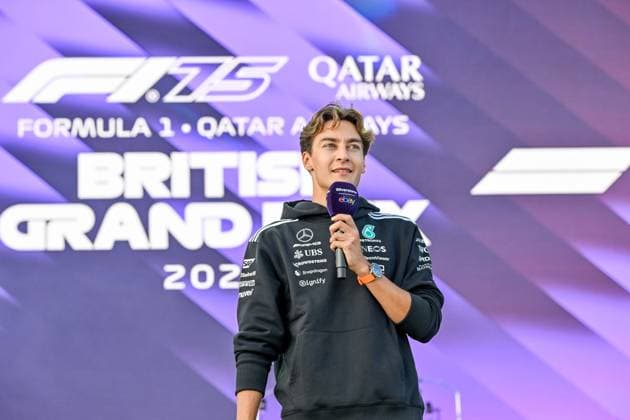 Formula 1 Launch Event, Drivers Silverstone, UK, 03 July, 2025. 03 July 2025. George Russell, Mercedes, on the ebay Main Stage for the Launch Event at the Formula 1 Qatar Airways British Grand Prix at Silverstone, Northamptonshire, UK., Credit:Lee Floyd Avalon UK, Northamptonshire, Silverstone Copyright: xLeexFloydx xAvalonx 1018158549