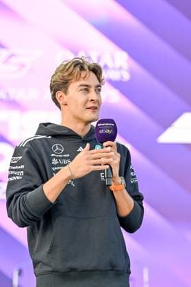 Formula 1 Launch Event, Drivers Silverstone, UK, 03 July, 2025. 03 July 2025. George Russell, Mercedes, on the ebay Main Stage for the Launch Event at the Formula 1 Qatar Airways British Grand Prix at Silverstone, Northamptonshire, UK., Credit:Lee Floyd Avalon UK, Northamptonshire, Silverstone Copyright: xLeexFloydx xAvalonx 1018158644