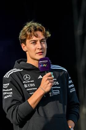 Formula 1 Launch Event, Drivers Silverstone, UK, 03 July, 2025. 03 July 2025. George Russell, Mercedes, on the ebay Main Stage for the Launch Event at the Formula 1 Qatar Airways British Grand Prix at Silverstone, Northamptonshire, UK., Credit:Lee Floyd Avalon UK, Northamptonshire, Silverstone Copyright: xLeexFloydx xAvalonx 1018158679