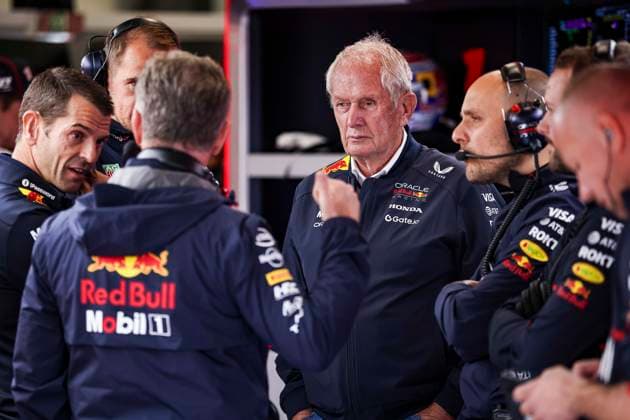F1 - BRITISH GRAND PRIX 2025 MARKO Helmut (aut), Drivers™ Manager of Red Bull Racing, portrait HORNER Christian (gbr), Team Principal of Red Bull Racing, portrait LAMBIASE Gianpiero, Race Engineer of Max Verstappen, portrait, during the Formula 1 Qatar Airways British Grand Prix 2025, 12th round of the 2025 FIA Formula One World Championship, WM, Weltmeisterschaft from July 4 to 6, 2025 on the Silverstone Circuit, in Silverstone, United Kingdom - SilverstoneUnited Kingdom Copyright: xEricxAlonsox