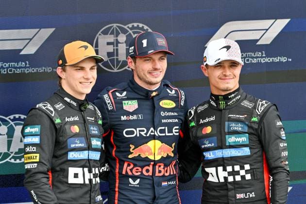 Formula 1, Qualification Session, Silverstone, UK, 05 July, 2025. 05 July 2025. Max Verstappen, Red Bull Racing, takes 1st place and Pole Position with Oscar Piastri 2nd and Lando Norris 3rd for McLaren in the Qualification Session at the Formula 1 Qatar Airways British Grand Prix at Silverstone, Northamptonshire, UK., Credit:Lee Floyd Avalon UK, Northamptonshire, Silverstone Copyright: xLeexFloydx xAvalonx 1018968995