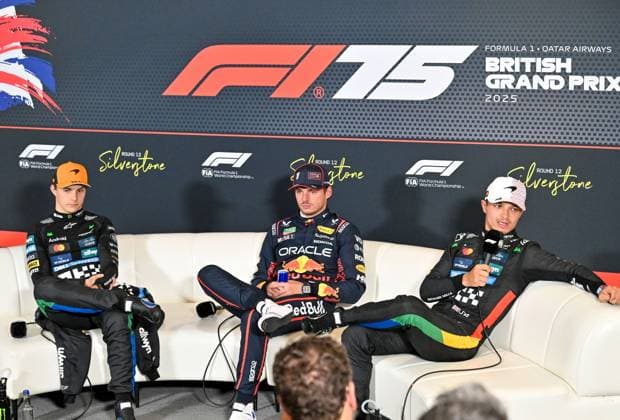 Formula 1, Qualification Session, Silverstone, UK, 05 July, 2025. 05 July 2025. Max Verstappen, Red Bull Racing, takes 1st place and Pole Position with Oscar Piastri 2nd and Lando Norris 3rd for McLaren in the Qualification Session at the Formula 1 Qatar Airways British Grand Prix at Silverstone, Northamptonshire, UK., Credit:Lee Floyd Avalon UK, Northamptonshire, Silverstone Copyright: xLeexFloydx xAvalonx 1018969391