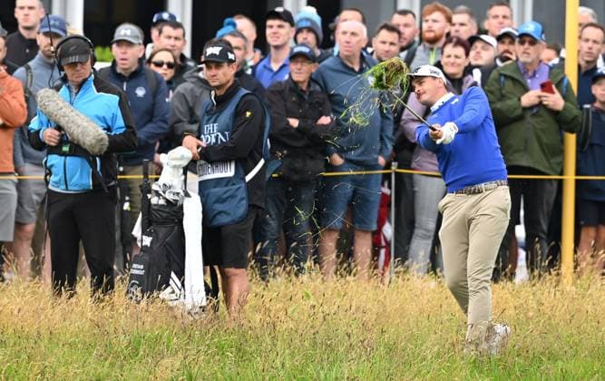 Christiaan Bezuidenhout on the 1st fairway The Open Championship, Day Two, Golf, Royal Portrush Golf Club, Portrush, Northern Ireland, UK - 18 Jul 2025 EDITORIAL USE ONLY No use with unauthorised audio, video, data, fixture lists, club league logos or live services. Online in-match use limited to 120 images, no video emulation. No use in betting, games or single club league player publications. Copyright: xGreigxCowie Shutterstockx 15402506b