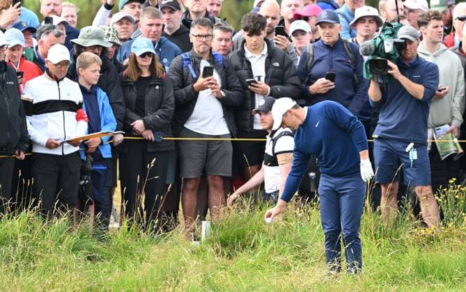 Rory McIlroy takes a penalty drop on the 2nd fairway The Open Championship, Day Two, Golf, Royal Portrush Golf Club, Portrush, Northern Ireland, UK - 18 Jul 2025 EDITORIAL USE ONLY No use with unauthorised audio, video, data, fixture lists, club league logos or live services. Online in-match use limited to 120 images, no video emulation. No use in betting, games or single club league player publications. Copyright: xGreigxCowie Shutterstockx 15402506s