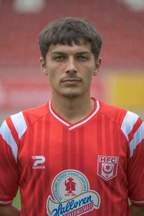 Joscha Wosz (HFC, 20), Hallescher FC, Mannschaft, Teamfoto, Portraets, Spielerfoto, Fussball, RL Nordost, Saison 2025 26, 17.07.2025 Halle Leuna Chemie Stadion ST Deutschland