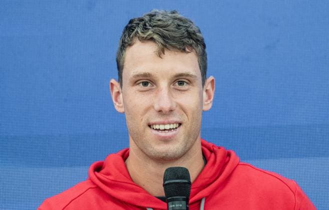 21.07.2025, Sportpark, Kitzbühel, AUT, ATP, Tennis Herren Tour, Generali Open Kitzbühel 2025, Pressekonferenz, im Bild Filip Misolic (AUT) Filip Misolic of Austria during a press conference, PK, Pressekonferenz of Austrian Tennis Federation ÖTV at the 2025 Generali Open Kitzbühel of the ATP Tour at the Sportpark in Kitzbühel, Austria on 2025 07 21. Expa Kitzbühel