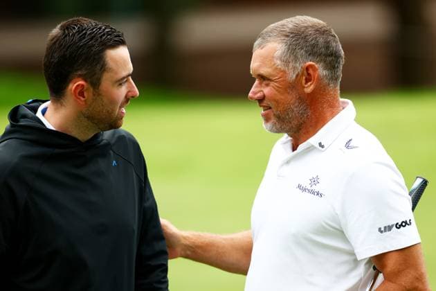 Lee Westwood of England and Darts player Luke Humphries. LIV Golf UK, Pro-AM, Golf, JCB Golf & Country Club, Uttoxeter, UK - 24 Jul 2025Uttoxeter JCB Golf & Country Club United Kingdom EDITORIAL USE ONLY No use with unauthorised audio, video, data, fixture lists, club league logos or live services. Online in-match use limited to 120 images, no video emulation. No use in betting, games or single club league player publications. Copyright: xJamesxMarsh Shutterstockx 15410870ah