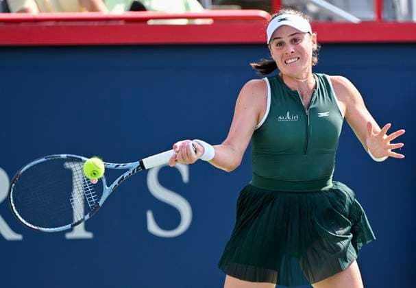 July 27, 2025, Montreal, Pq, Canada: Kimberly Birrell, of Australia, plays a shot to Victoria Mboko, of Canada, during their first round match at the National Bank Open tennis tournament in Montreal, Sunday, July 27, 2025. Victoria Mboko, Kimberly Birrell, - ZUMAc35_ 20250727_zaf_c35_026 Copyright: xGrahamxHughesx