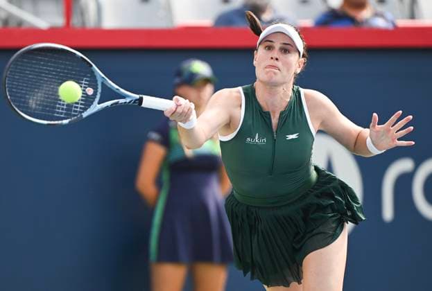 July 27, 2025, Montreal, Pq, Canada: Kimberly Birrell, of Australia, plays a shot to Victoria Mboko, of Canada, during their first round match at the National Bank Open tennis tournament in Montreal, Sunday, July 27, 2025. Victoria Mboko, Kimberly Birrell, - ZUMAc35_ 20250727_zaf_c35_027 Copyright: xGrahamxHughesx
