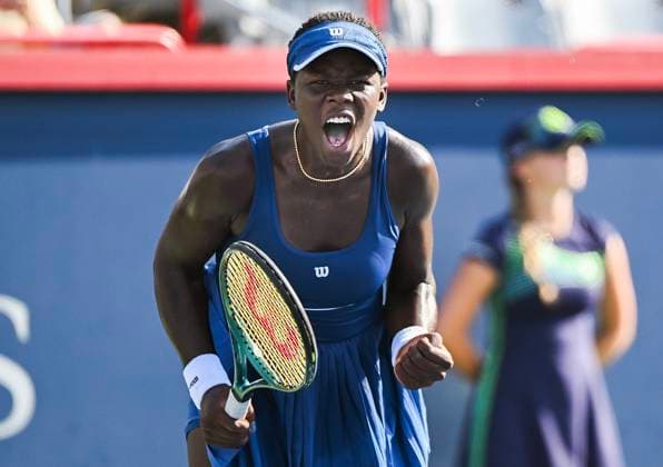 July 27, 2025, Montreal, Pq, Canada: Victoria Mboko, of Canada, reacts during her first round match against Kimberly Birrell, of Australia, at the National Bank Open tennis tournament in Montreal, Sunday, July 27, 2025. Victoria Mboko, Kimberly Birrell, - ZUMAc35_ 20250727_zaf_c35_030 Copyright: xGrahamxHughesx