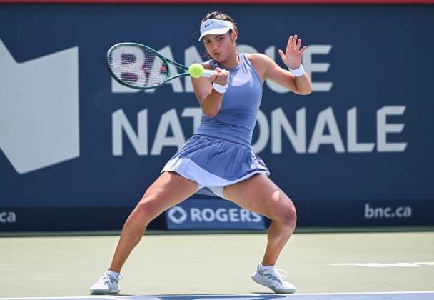 July 28, 2025, Montreal, Pq, Canada: Emma Raducanu, of the United Kingdom, plays a shot to Elena-Gabriela Ruse, of Romania, during their first round match at the National Bank Open tennis tournament in Montreal, Monday, July 28, 2025. Emma Raducanu, Elena-Gabriela Ruse, - ZUMAc35_ 20250728_zaf_c35_067 Copyright: xGrahamxHughesx