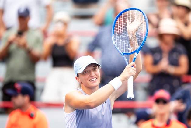 July 30, 2025, Montreal, Pq, CANADA: Iga Swiatek, of Poland, celebrates after defeating Guo Hanyu, of China, during second round tennis at the National Bank Open tennis tournament in Montreal on Wednesday, July 30, 2025. Canada News - July 30, 2025 - ZUMAc35_ 20250730_zaf_c35_137 Copyright: xChristopherxKatsarovx