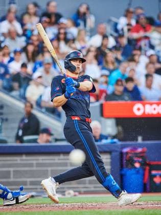 August 1, 2025, Toronto, On, Canada: Toronto Blue Jays outfielder Joey Loperfido (10) reacts as he bats a foul ball against the Kansas City Royals during third inning MLB, Baseball Herren, USA baseball action in Toronto, Friday, Aug. 1, 2025. Canada News - August 1, 2025 - ZUMAc35_ 20250801_zaf_c35_209 Copyright: xSammyxKoganx